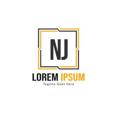 Modern çerçeve ile ilk Nj logo şablonu. Minimalist Nj harf logo vektör illüstrasyon