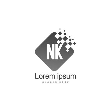 Modern çerçeveli ilk Nk logo şablonu. Minimalist Nk harf logo vektör illüstrasyon