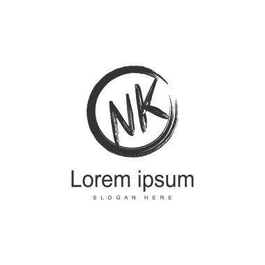 Modern çerçeveli ilk Nk logo şablonu. Minimalist Nk harf logo vektör illüstrasyon