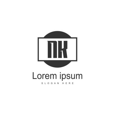 Modern çerçeveli ilk Nk logo şablonu. Minimalist Nk harf logo vektör illüstrasyon