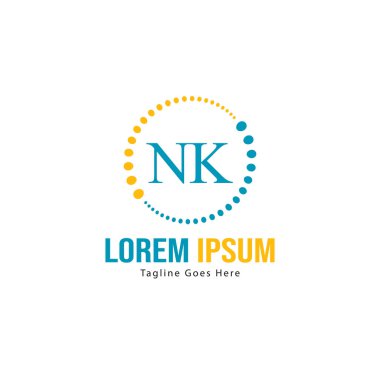 Modern çerçeveli ilk Nk logo şablonu. Minimalist Nk harf logo vektör illüstrasyon