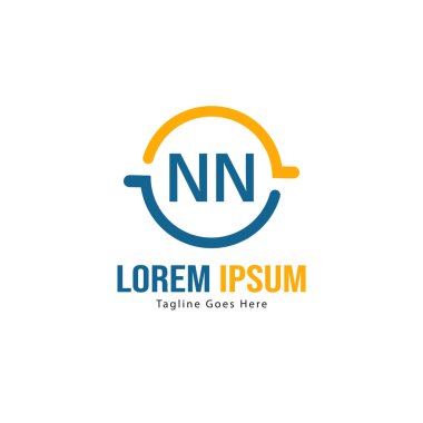 Modern çerçeveli ilk Nn logo şablonu. Minimalist Nn harf logo vektör illüstrasyon