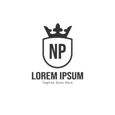 Modern çerçeveli ilk Np logo şablonu. Minimalist Np harf logo vektör illüstrasyon