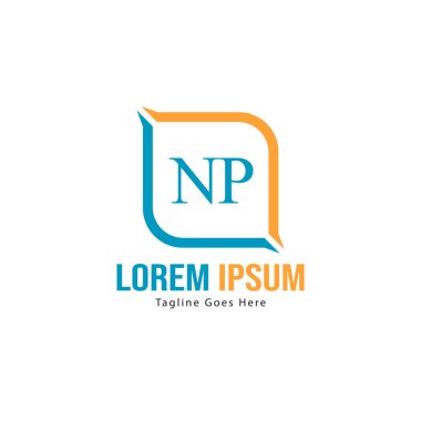 Modern çerçeveli ilk Np logo şablonu. Minimalist Np harf logo vektör illüstrasyon