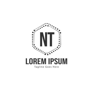 Modern çerçeveile ilk Nt logo şablonu. Minimalist Nt harf logo vektör illüstrasyon