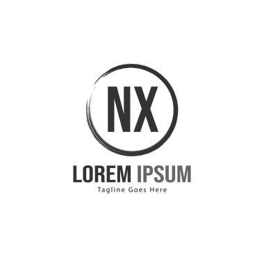 Modern çerçeveli ilk Nx logo şablonu. Minimalist Nx harf logo vektör illüstrasyon