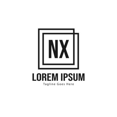 Modern çerçeveli ilk Nx logo şablonu. Minimalist Nx harf logo vektör illüstrasyon