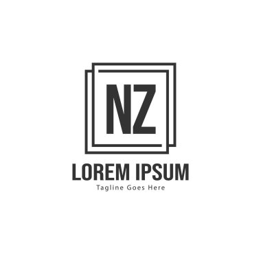 Modern çerçeveli ilk Nz logo şablonu. Minimalist Nz harf logosu vektör illüstrasyon