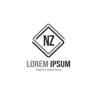 Modern çerçeveli ilk Nz logo şablonu. Minimalist Nz harf logosu vektör illüstrasyon
