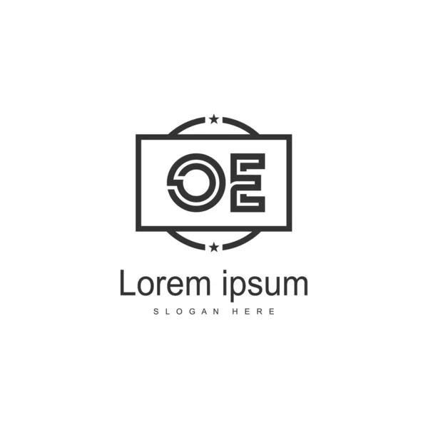 Modelo inicial do logotipo OE com moldura moderna. Ilustração minimalista do vetor do logotipo da letra OE — Vetor de Stock