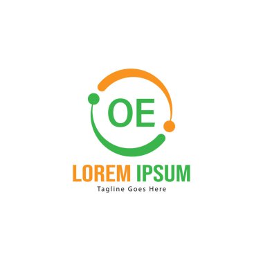 Modern çerçeveile ilk Oe logo şablonu. Minimalist Oe harf logo vektör illüstrasyon