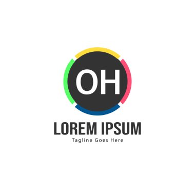 Modern çerçeveile Ilk Oh logo şablonu. Minimalist Oh harf logo vektör illüstrasyon