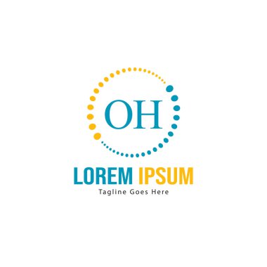 Modern çerçeveile Ilk Oh logo şablonu. Minimalist Oh harf logo vektör illüstrasyon