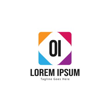 Modern çerçeveile ilk Oi logo şablonu. Minimalist Oi harf logo vektör illüstrasyon