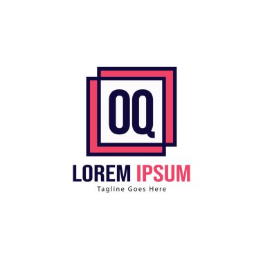 Modern çerçeve ile ilk Oq logo şablonu. Minimalist Oq harfi logo vektör illüstrasyon