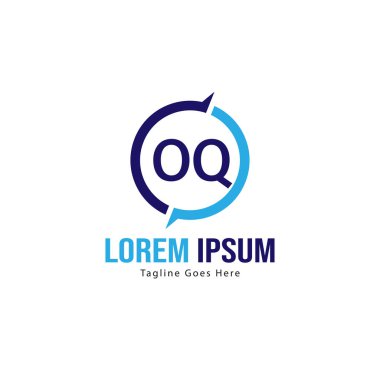 Modern çerçeve ile ilk Oq logo şablonu. Minimalist Oq harfi logo vektör illüstrasyon