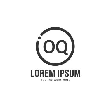 Modern çerçeve ile ilk Oq logo şablonu. Minimalist Oq harfi logo vektör illüstrasyon