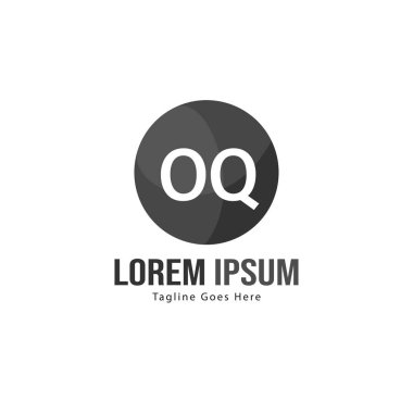 Modern çerçeve ile ilk Oq logo şablonu. Minimalist Oq harfi logo vektör illüstrasyon
