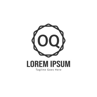 Modern çerçeve ile ilk Oq logo şablonu. Minimalist Oq harfi logo vektör illüstrasyon