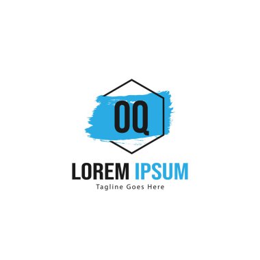 Modern çerçeve ile ilk Oq logo şablonu. Minimalist Oq harfi logo vektör illüstrasyon