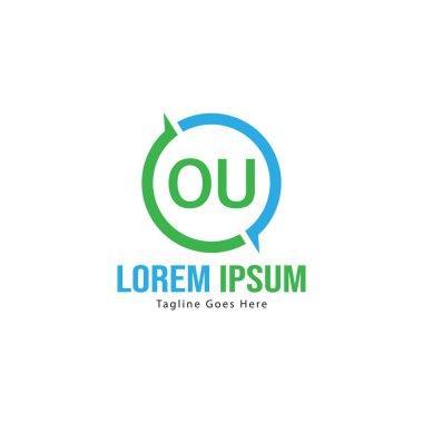 Modern çerçeveli ilk Ou logo şablonu. Minimalist Ou harf logo vektör illüstrasyon