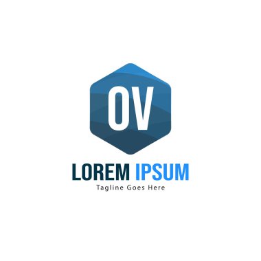 Modern çerçeveli ilk Ov logo şablonu. Minimalist Ov harfi logosu vektör illüstrasyon