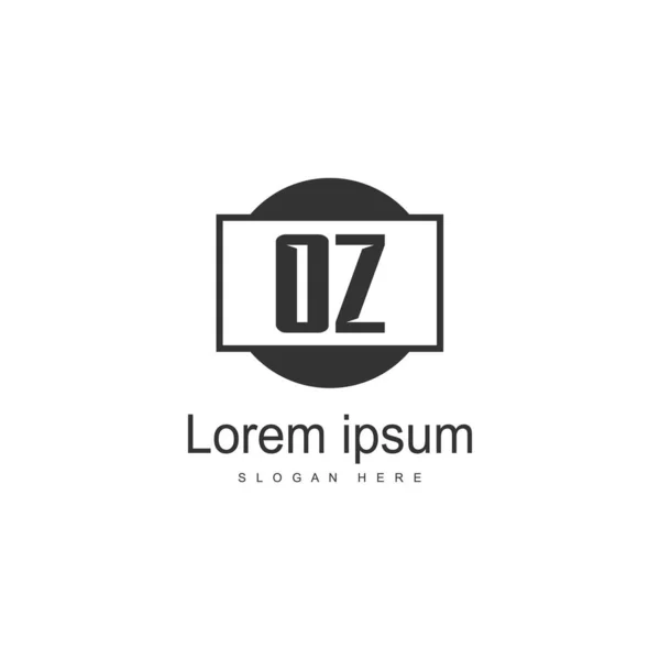Plantilla inicial OZ logo con marco moderno. Ilustración de vector de logotipo de letra OZ minimalista — Archivo Imágenes Vectoriales