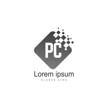 Modern çerçeveile Ilk Pc logo şablonu. Minimalist Pc harf logo vektör illüstrasyon