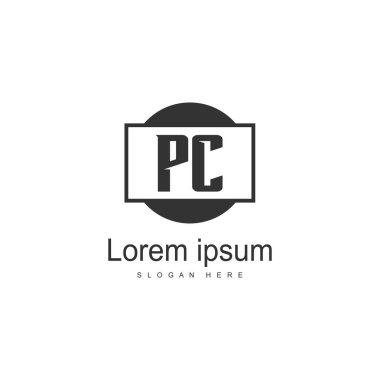 Modern çerçeveile Ilk Pc logo şablonu. Minimalist Pc harf logo vektör illüstrasyon