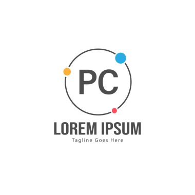 Modern çerçeveile Ilk Pc logo şablonu. Minimalist Pc harf logo vektör illüstrasyon