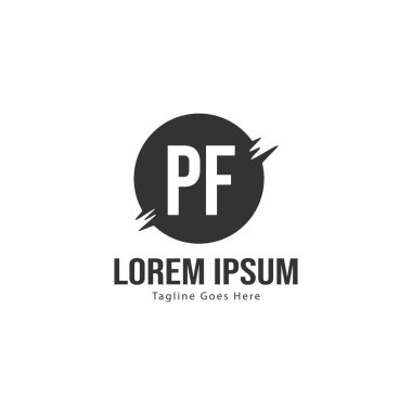 Modern çerçeveli ilk Pf logo şablonu. Minimalist Pf harf logo vektör illüstrasyon