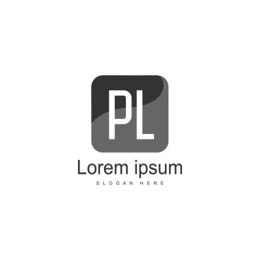 Modern çerçeveli ilk Pl logo şablonu. Minimalist Pl harf logo vektör illüstrasyon