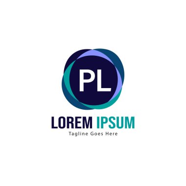 Modern çerçeveli ilk Pl logo şablonu. Minimalist Pl harf logo vektör illüstrasyon