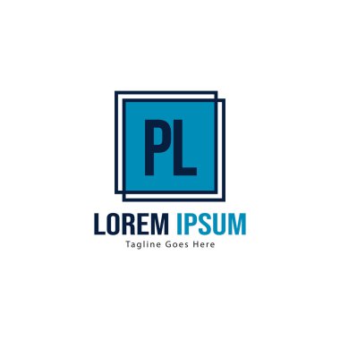 Modern çerçeveli ilk Pl logo şablonu. Minimalist Pl harf logo vektör illüstrasyon