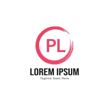 Modern çerçeveli ilk Pl logo şablonu. Minimalist Pl harf logo vektör illüstrasyon