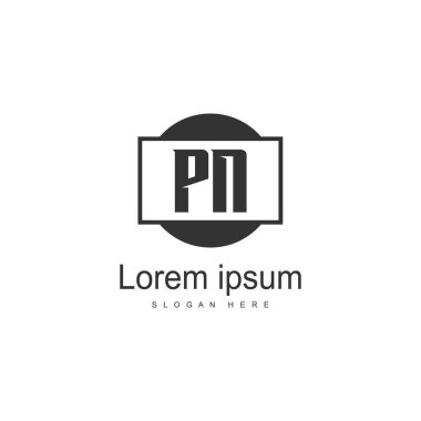 Modern çerçeveli ilk Pn logo şablonu. Minimalist Pn harf logo vektör illüstrasyon