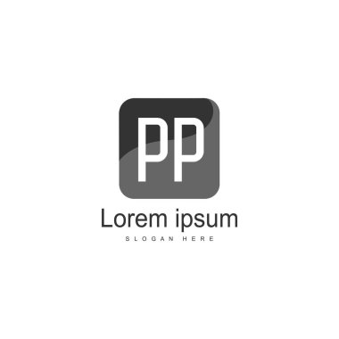 Modern çerçeveli ilk Pp logo şablonu. Minimalist Pp harf logo vektör illüstrasyon