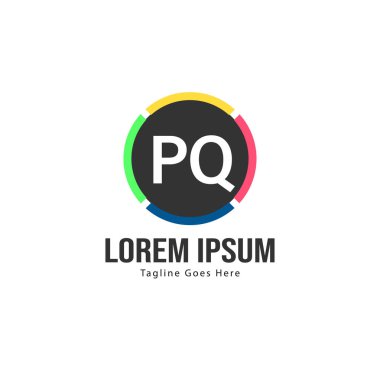 Modern çerçeveile ilk Pq logo şablonu. Minimalist Pq harfi logosu vektör illüstrasyon