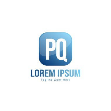 Modern çerçeveile ilk Pq logo şablonu. Minimalist Pq harfi logosu vektör illüstrasyon