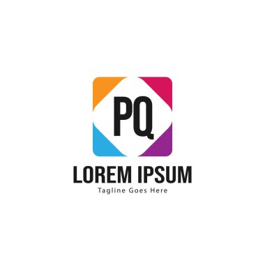 Modern çerçeveile ilk Pq logo şablonu. Minimalist Pq harfi logosu vektör illüstrasyon