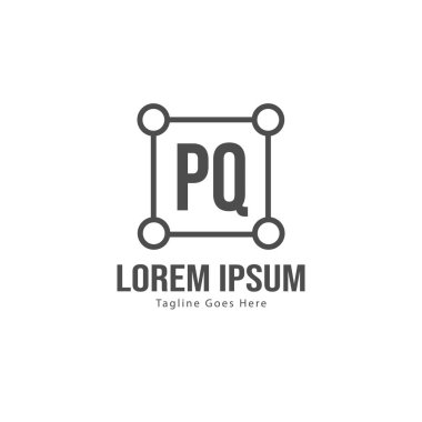 Modern çerçeveile ilk Pq logo şablonu. Minimalist Pq harfi logosu vektör illüstrasyon