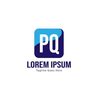 Modern çerçeveile ilk Pq logo şablonu. Minimalist Pq harfi logosu vektör illüstrasyon