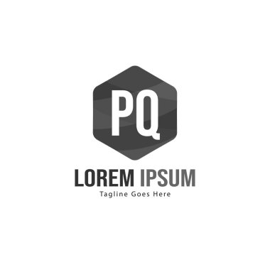 Modern çerçeveile ilk Pq logo şablonu. Minimalist Pq harfi logosu vektör illüstrasyon
