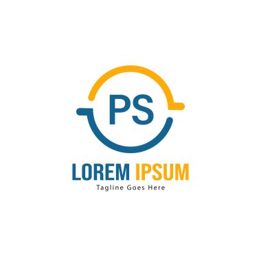 Modern çerçeveli Ilk Ps logo şablonu. Minimalist Ps harf logosu vektör illüstrasyon