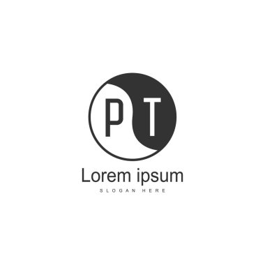 Modern çerçeveli ilk Pt logo şablonu. Minimalist Pt harf logosu vektör illüstrasyon