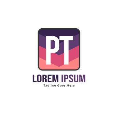 Modern çerçeveli ilk Pt logo şablonu. Minimalist Pt harf logosu vektör illüstrasyon