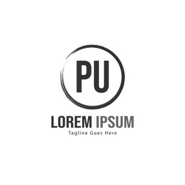Modern çerçeveli ilk Pu logo şablonu. Minimalist Pu harf logo vektör illüstrasyon
