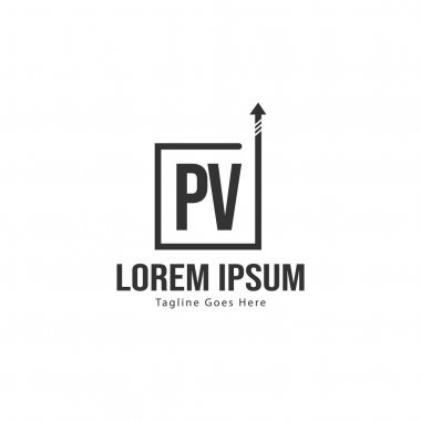 Modern çerçeveli ilk Pv logo şablonu. Minimalist Pv harf logo vektör illüstrasyon