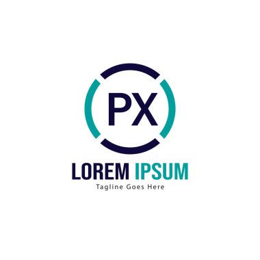 Modern çerçeveli ilk Px logo şablonu. Minimalist Px harf logo vektör illüstrasyon