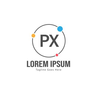 Modern çerçeveli ilk Px logo şablonu. Minimalist Px harf logo vektör illüstrasyon